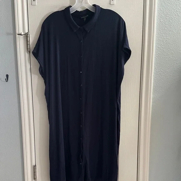 Eileen Fisher Tencel Jersey Shirtdress In Navy Women’s 1X Lightweight Casual - Picture 2 of 11